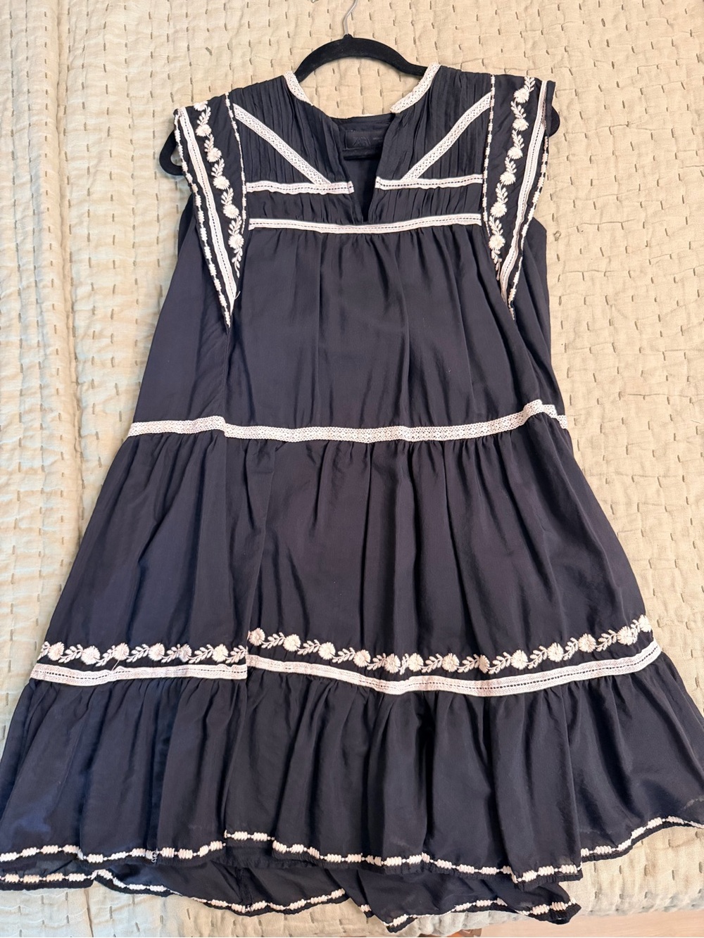 Zara black Mini Dress with White Embroidery